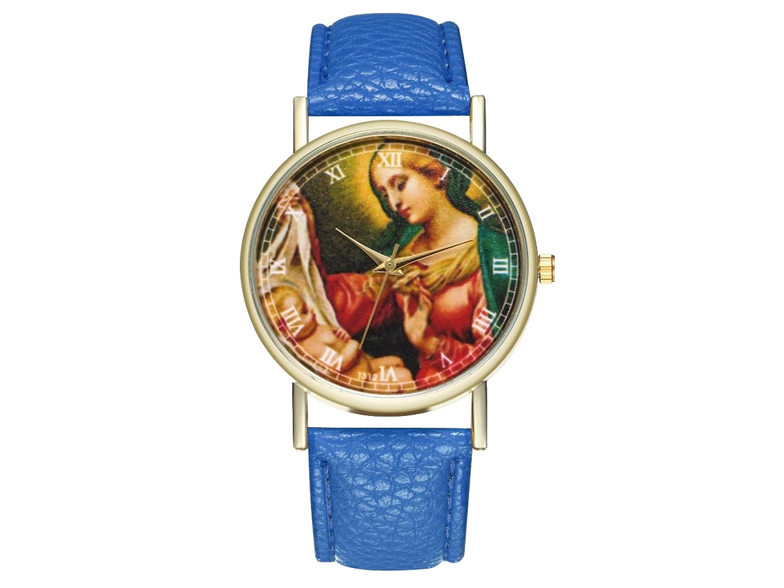 Relógio de pulso unissex de quartzo com pulseira de PU e mostrador redondo com padrão de figuras (azul royal)