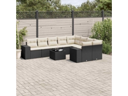Vidaxl 10 Pcs Conjunto Sofás De Jardim C/ Almofadões Vime Pe Preto