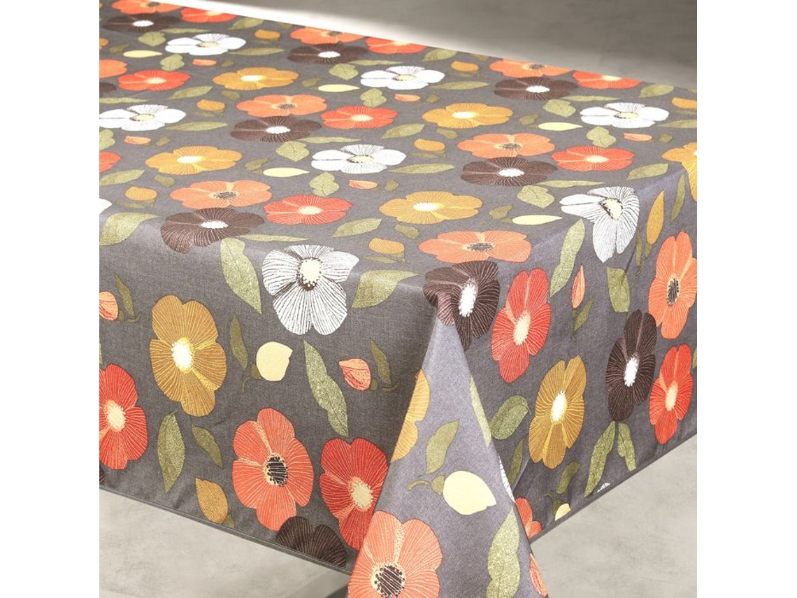 Toalha De Mesa Floral Anti-manchas Cinza 145x240 Cm