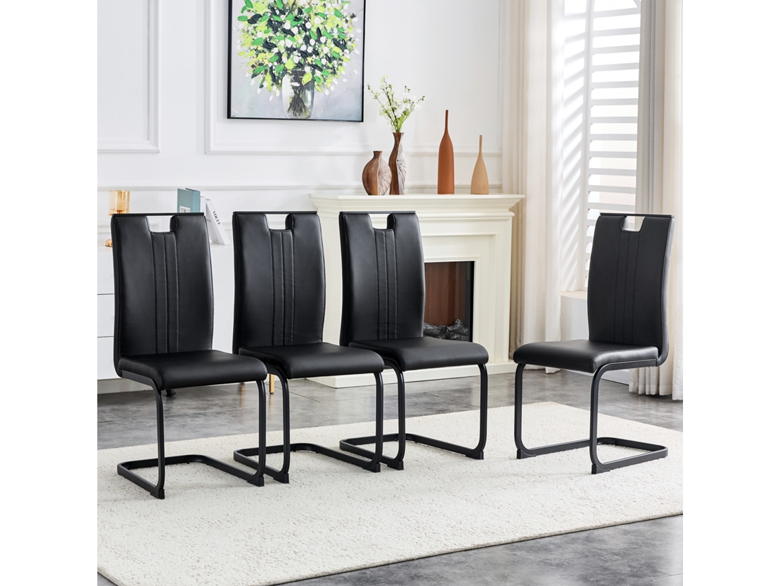 4 Cadeiras Arqueadas Em Pu Preto - Ideais Para Decoração Industrial E Moderna