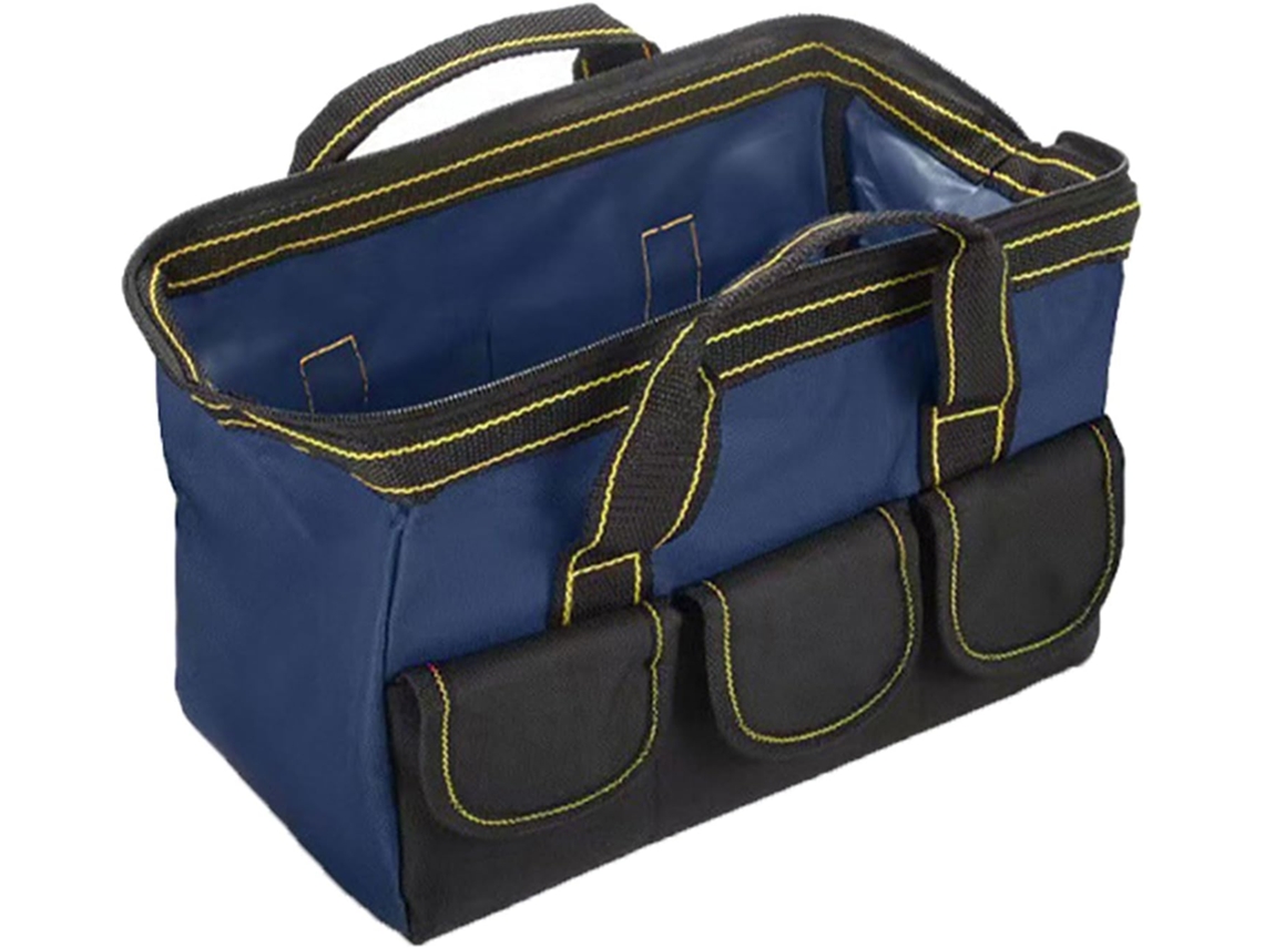 Uma bolsa organizadora de ferramentas completa oferece amplo espaço para fácil acesso e transporte resistente.