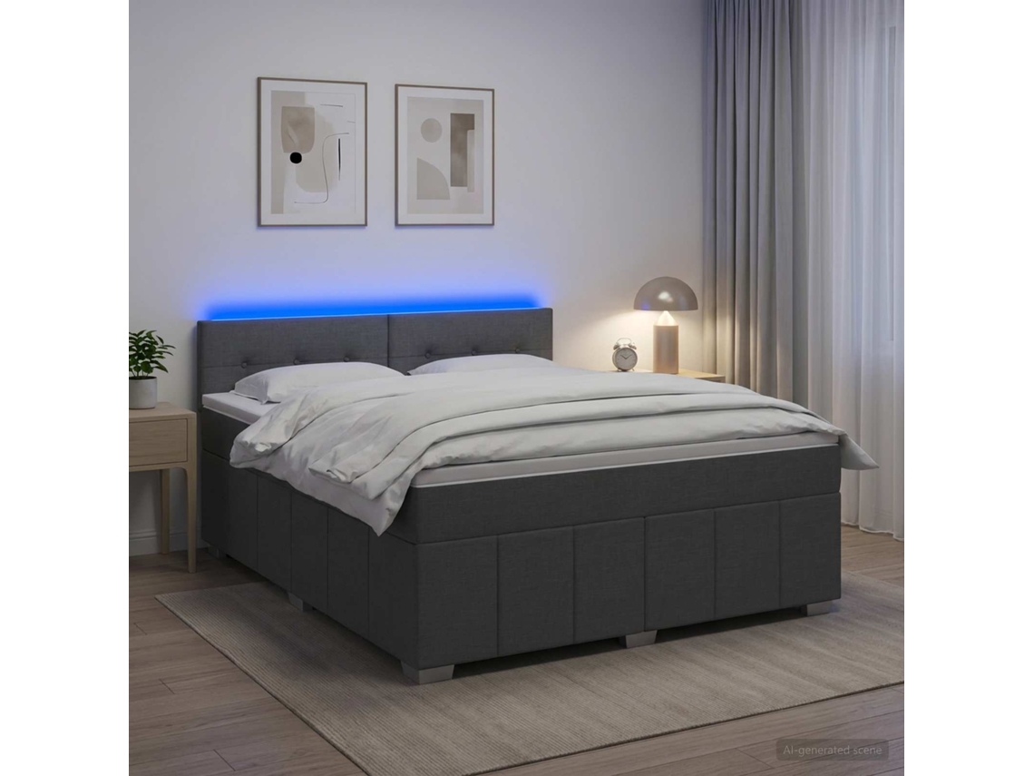 Vidaxl Cama Box Spring Com Colchão Cinzento-escuro 160 X 200 Cm Tecido