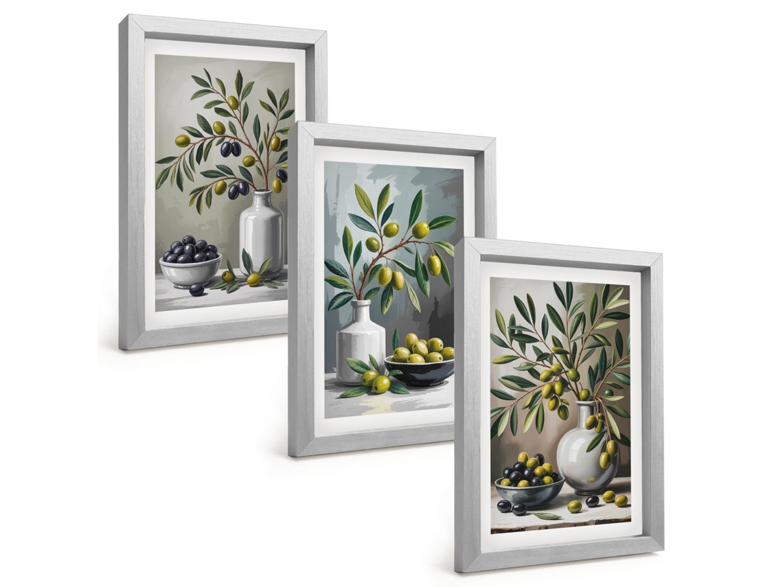 Composição De Quadros Azeitonas De Cerâmica Cinza Espelharte (3 Peças 20x30 Cm)