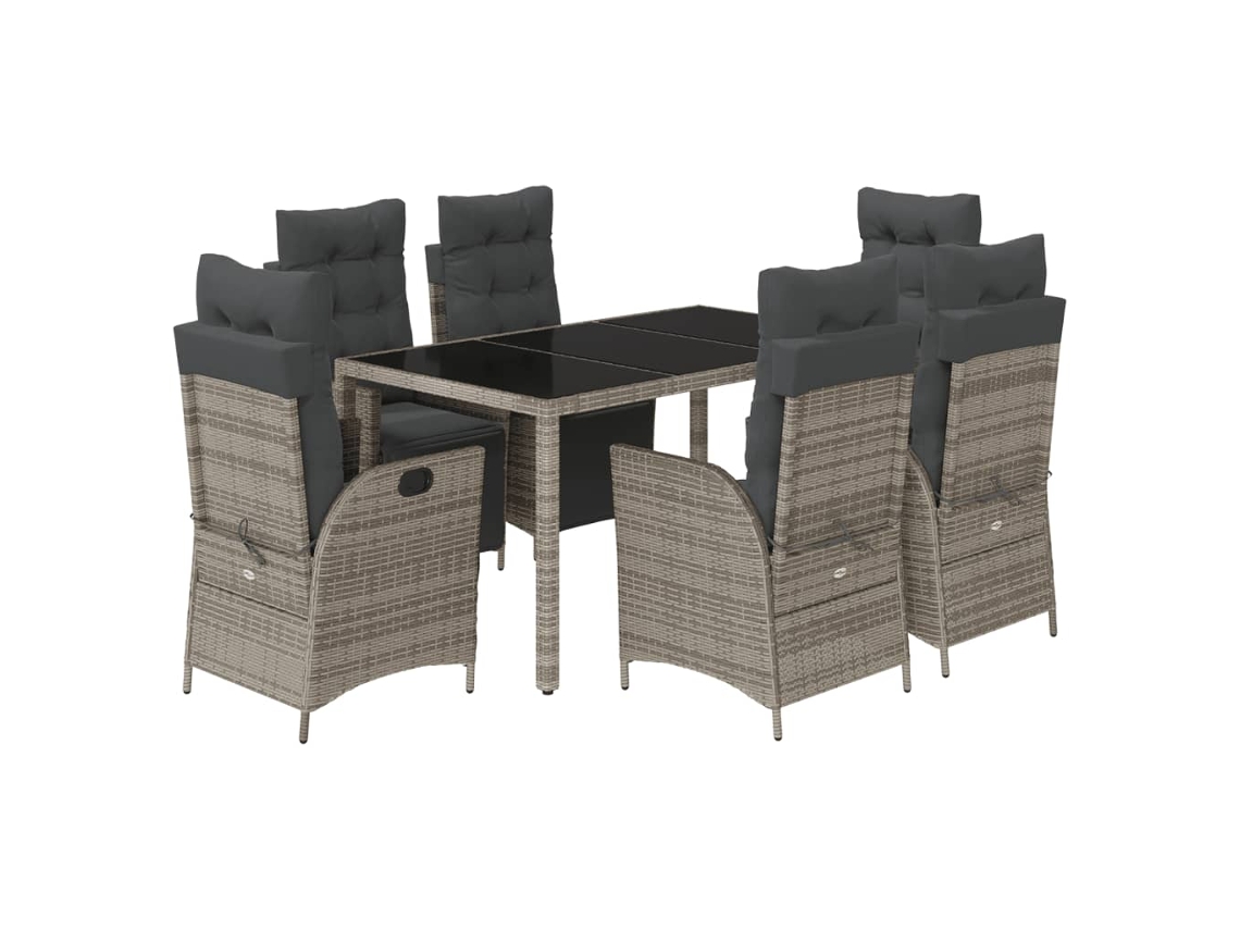 Conjunto de 7 Jantar para Jardim com Almofadões Vime Pe Cinza MAISON EXCLUSIVE
