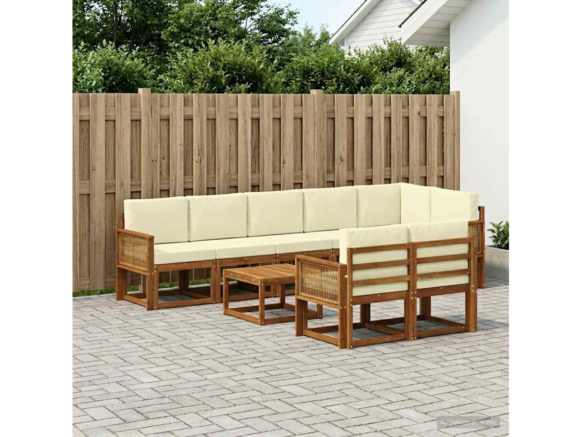 Vidaxl Conjunto De Sofás Para Exterior 9 Unid. Natural E Creme