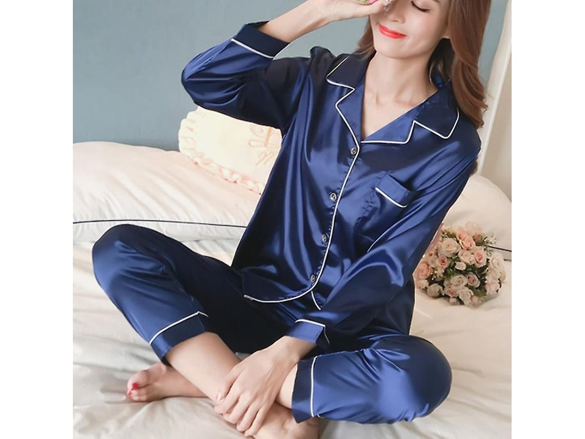 2026 pijama de Seda Satinado para Mulher com Mangas Longas Conjunto de Pijamas de Noite