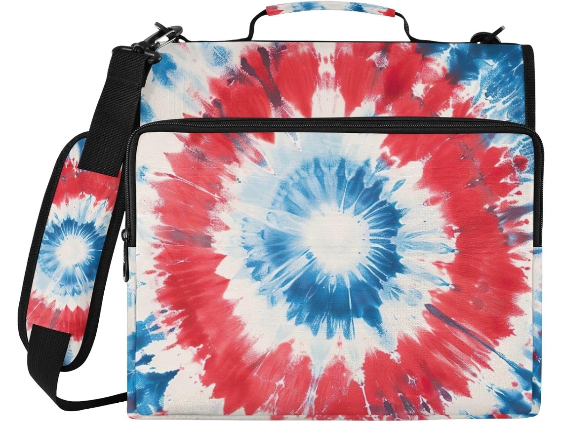 Pasta Fichário Tie Dye Branca E Azul, Estojo Com Zíper, Organizador De 3 Argolas Em Poliéster Resistente À Água E