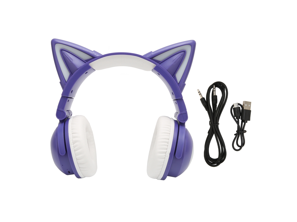 Fone de Ouvido Bluetooth com Orelhas de Gato, Estéreo, Microfone Embutido, Led CHABERLU