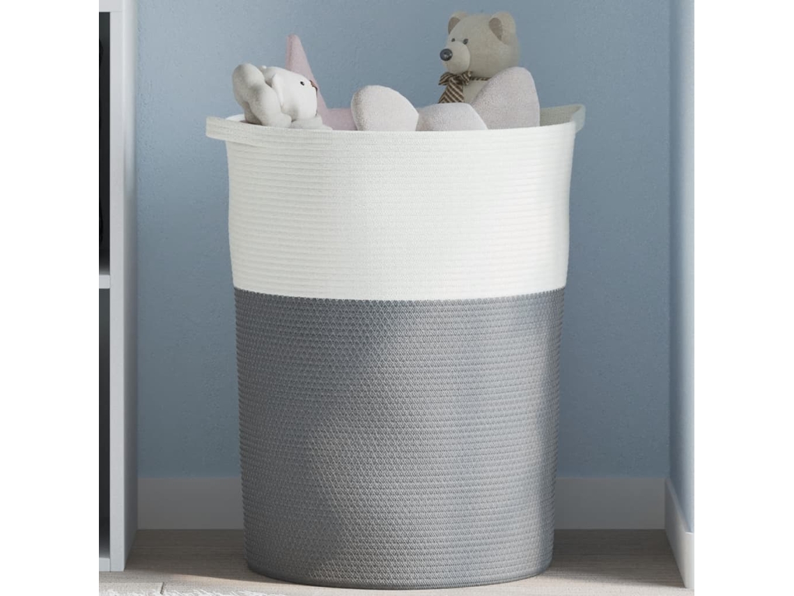 Vidaxl Cesto De Arrumação Ø49x65 Cm Algodão Cinzento E Branco