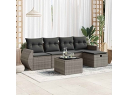 Vidaxl 6 Pcs Conjunto Sofás De Jardim Com Almofadões Vime Cinzento