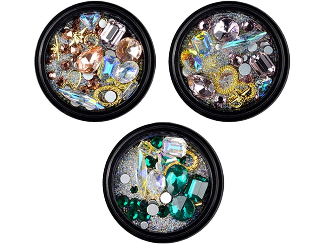3 Caixas De Joias De Unha Com Diamantes E Strass Decorativos Transparentes.