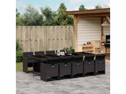 Vidaxl 11 Pcs Conjunto De Jantar P/ Jardim C/ Almofadões Vime Pe Preto