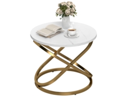 Mesa de Centro Redonda Metal Dourado Mármore 60 Cm | SINI TECH STORE