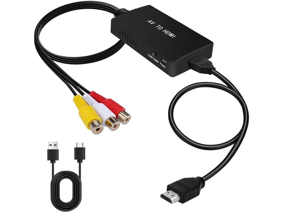 1080p Rca Av Composite Cvbs Para Hdmi Adaptador Conversor Compat Ps2, Xbox, Snes, N64, Vhs/vcr, Dvd Pal/ntsc, Plug Play Bestvite