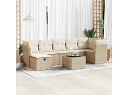 Vidaxl 8 Pcs Conjunto De Sofás P/ Jardim Com Almofadões Vime Pe Bege