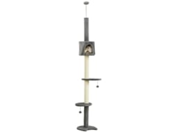 Árvore Arranhador para Gatos Fixada no Teto, Altura Ajustável 220 280cm, com Caverna, Plataformas, Sisal e Bolas, Cinza Claro ESSÊNCIACASA