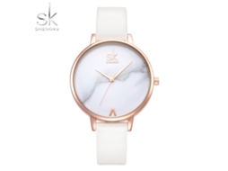 Relógio Feminino Analógico de Quartzo com Pulseira de Pu Resistente À Água 30m Branco