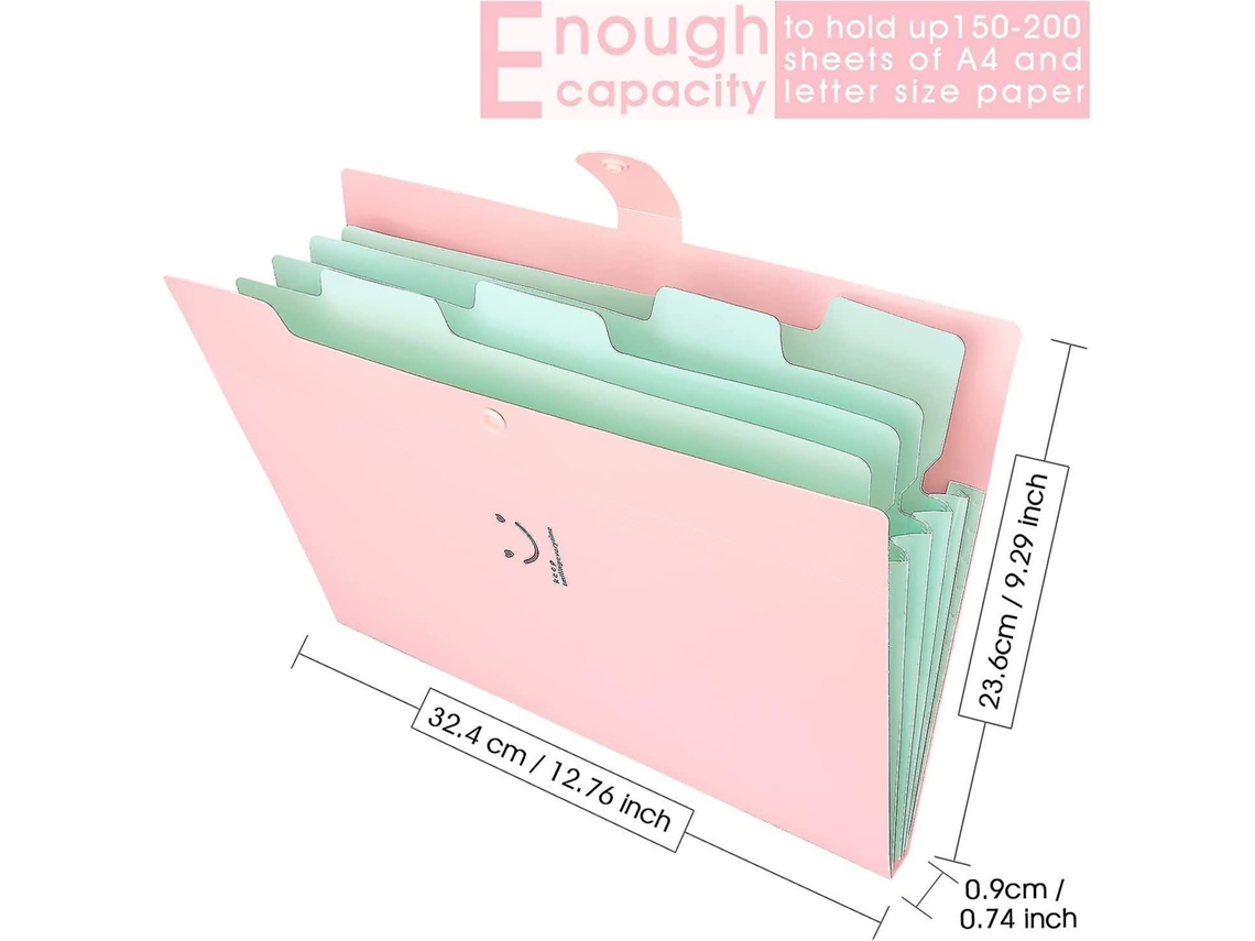 Pastas expansíveis com bolsos, tamanho carta/A4, papel sanfonado, organizador de escritório escolar, pacote com 2, Slowmoose (verde e rosa)