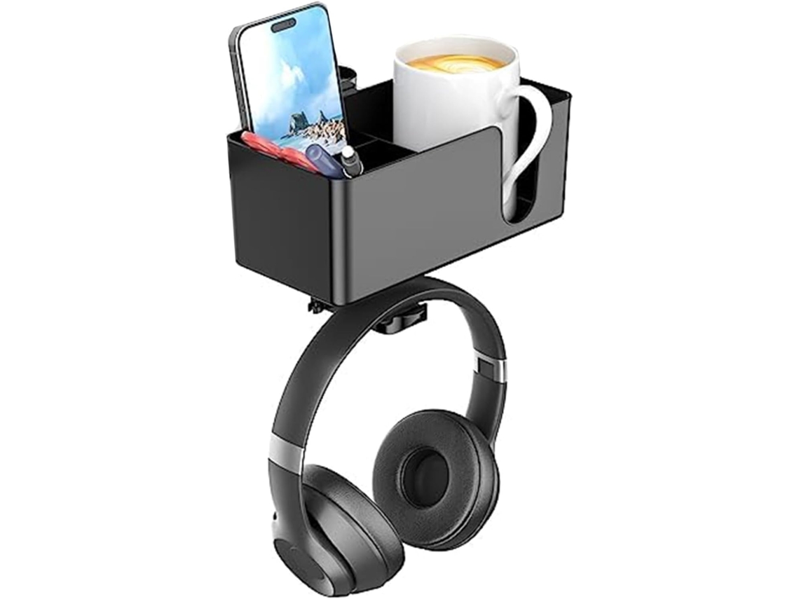 Organizador De Mesa Giratório 4em 1com Suporte Para Fones Ouvido, Porta Canetas, Presilha Para Mesa, Para Jogos De