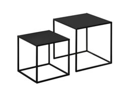 Conjunto de 2 mesas, lateral e de centro, design industrial, de vidro, preto e transparente BTFORUS