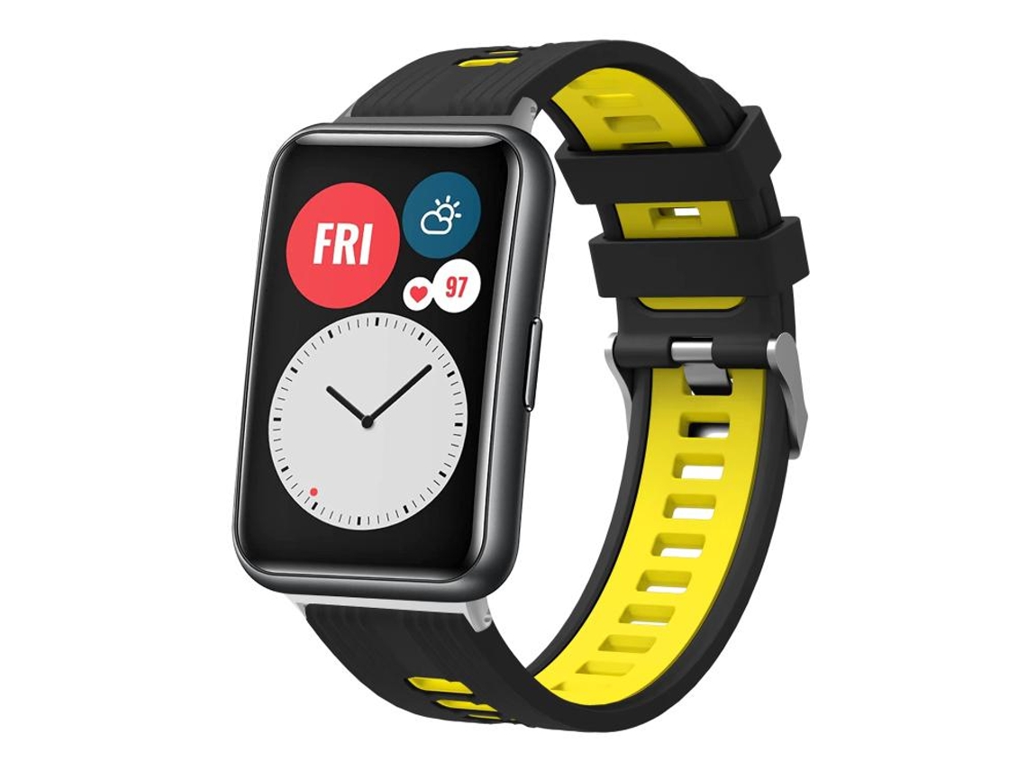 Bracelete para Huawei Watch Fit silicone bicolor com fivela prateada preto e amarelo XIAOMOYU