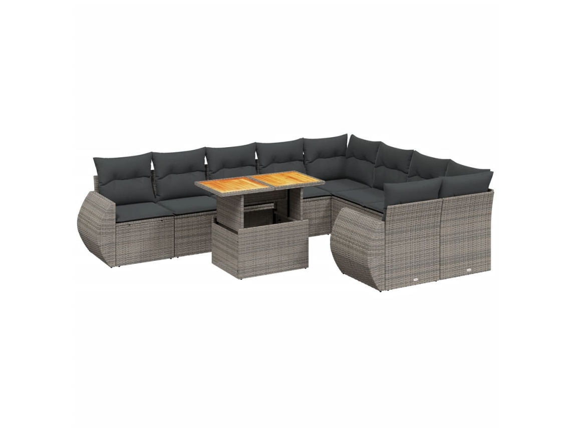 Conjunto de 10 Sofás de Jardim com Almofadões Vime Pe Cinzento MAISON EXCLUSIVE