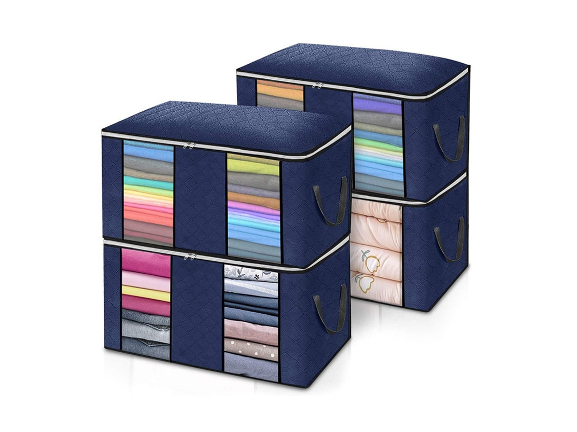Conjunto De 4 Sacos Organizadores Azuis Para Roupas, 60x40x35cm, Grandes, Dobráveis, Para Guardar Edredons E Roupas Debaixo Da Cama