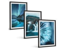 Pinturas Murais Modernas Paisagens De Inverno Com Cachoeiras Moldura Preta Quadros Para A Sala De Estar Espelharte (3 Piezas De 40x60 Cm)