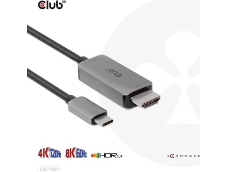 Club3D CLUB 3D Cabo Adaptador Usb-C Masculino para Hdmi Masculino 3,0M Ativo Suporte para 4K 120 Hz Suporte para 8K