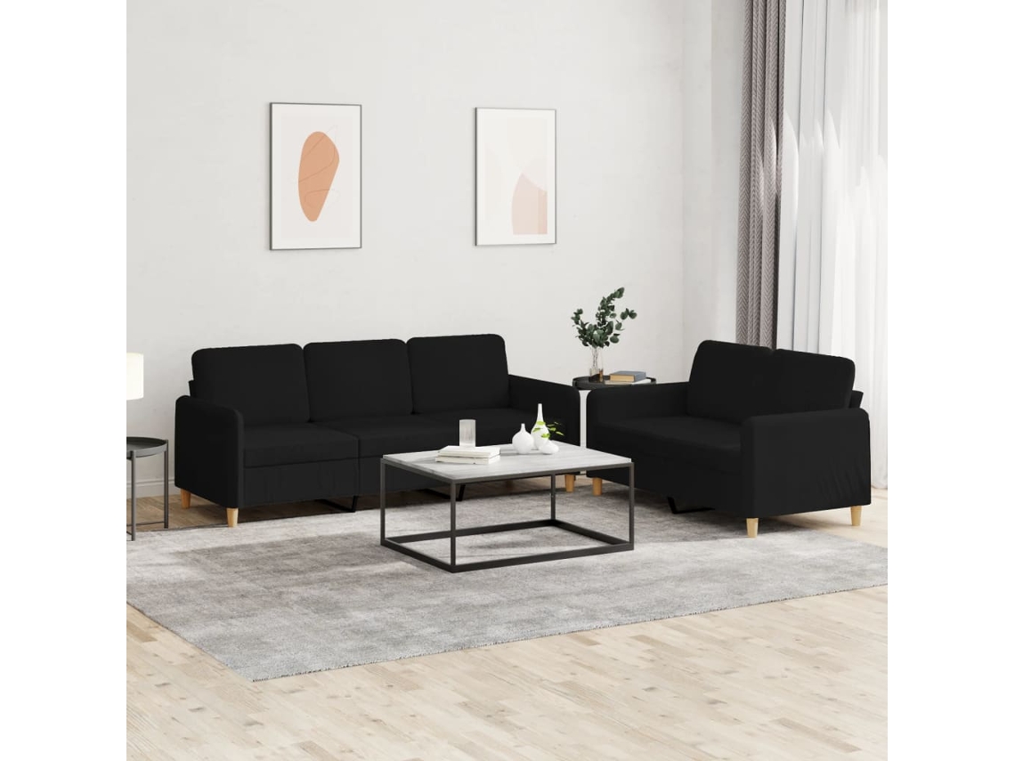 Vidaxl 2 Pcs Conjunto De Sofás Com Almofadões Tecido Preto