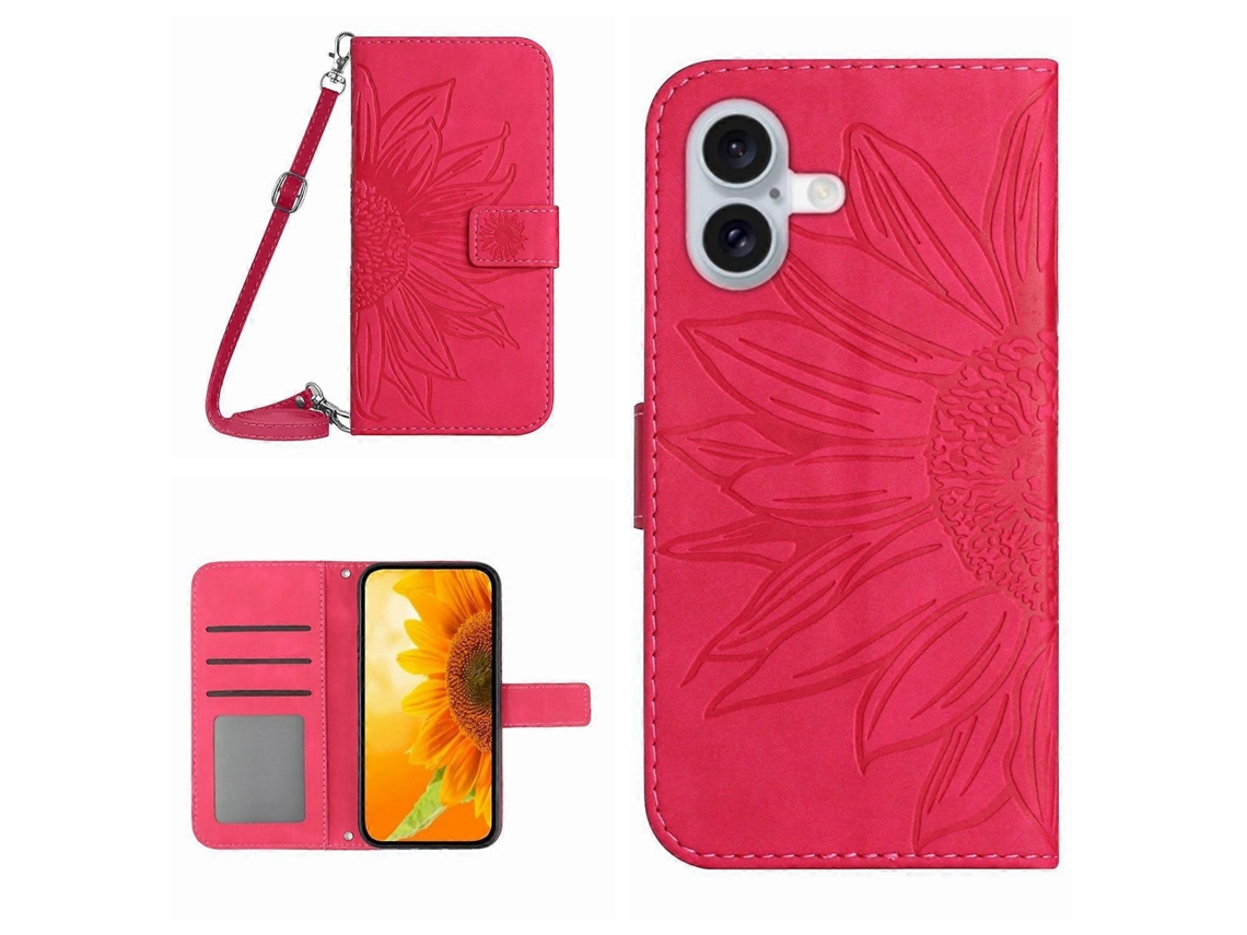 Capa De Couro Com Toque De Girassol E Alça De Ombro Para Iphone 16