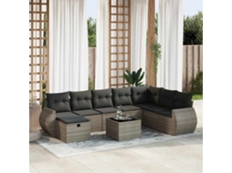 Vidaxl 9 Pcs Conjunto Sofás P/ Jardim Com Almofadões Vime Pe Cinzento