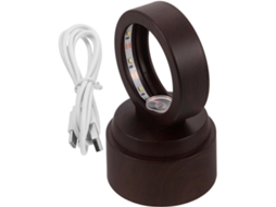 Base Redonda De Led Com Textura Madeira Simulada, Suporte Giratório Usb Para Esfera De Cristal 5, 5cm, Base Iluminada