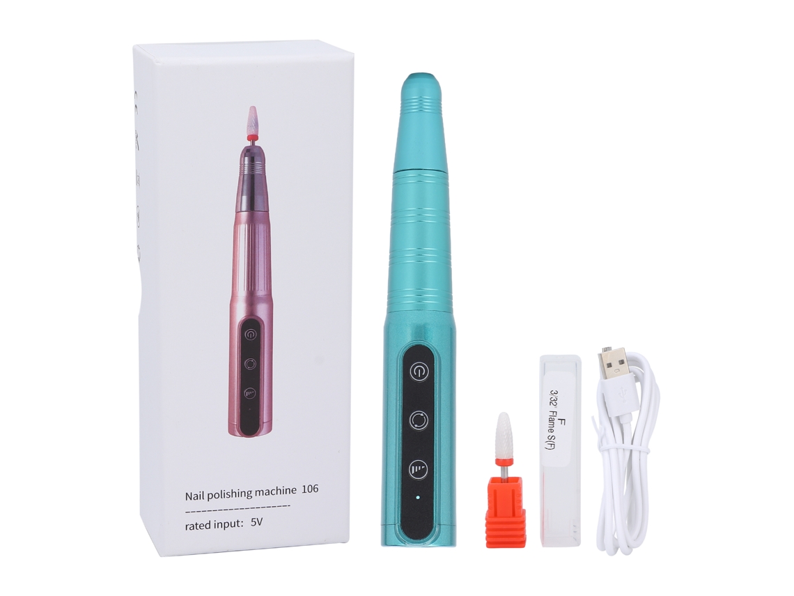 Lixadeira de Unhas Elétrica Portátil Sem Fio USB, Caneta Lixadeira para Unhas, Ideal para Uso Doméstico e Salão de Beleza, Verde