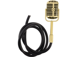 Acessório De Microfone Vintage Clássico Retrô Para Pendurar, Em Plástico Dourado Com Cabos De Borracha.