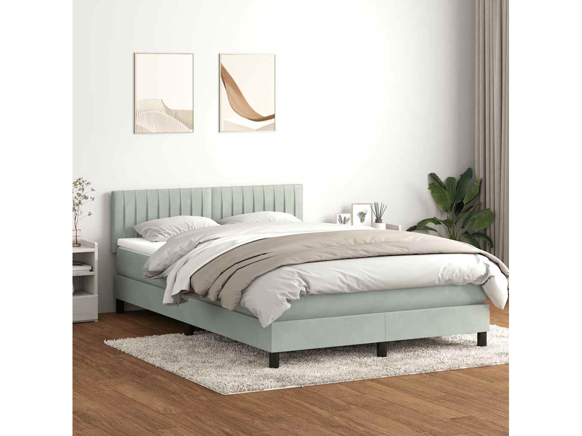 Vidaxl Cama Box Spring C/ Colchão E Led 160x210 Cm Veludo Cinzento-claro