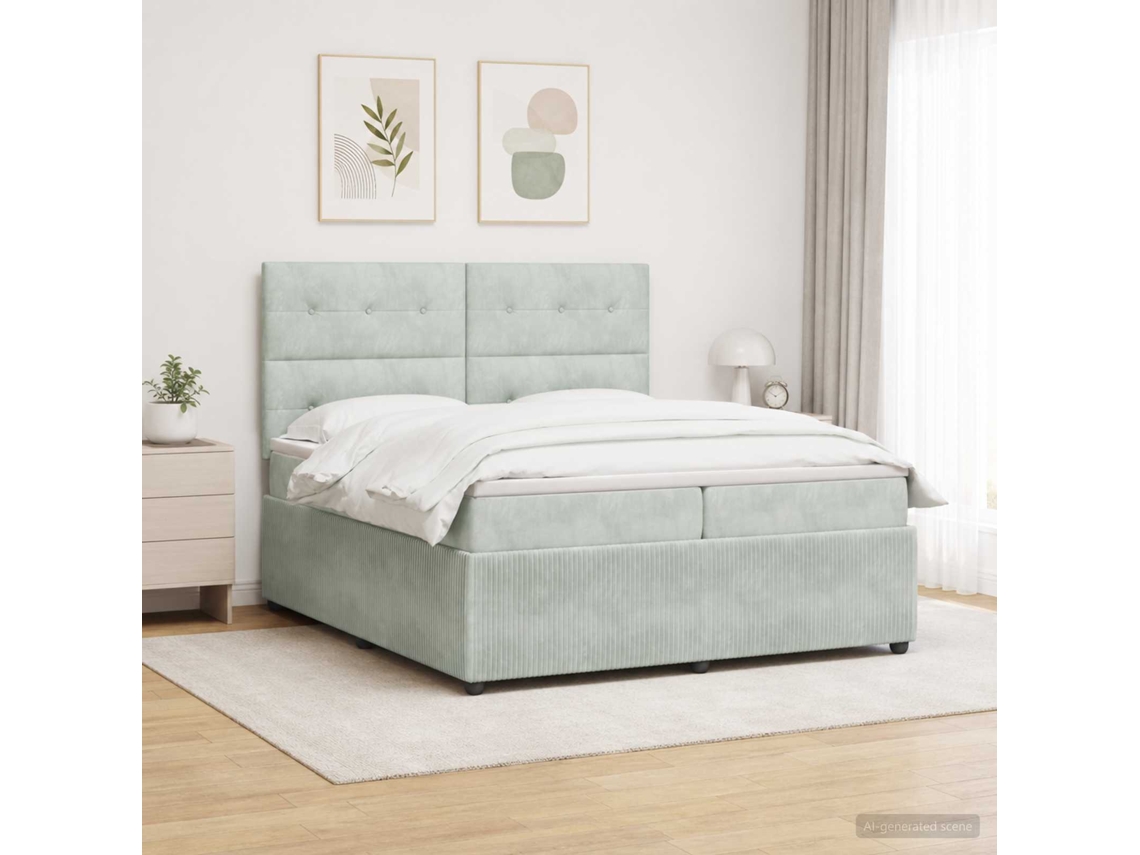 Vidaxl Cama Box Com Led E Colchão Cinzento-claro 200 X 200 Cm Veludo