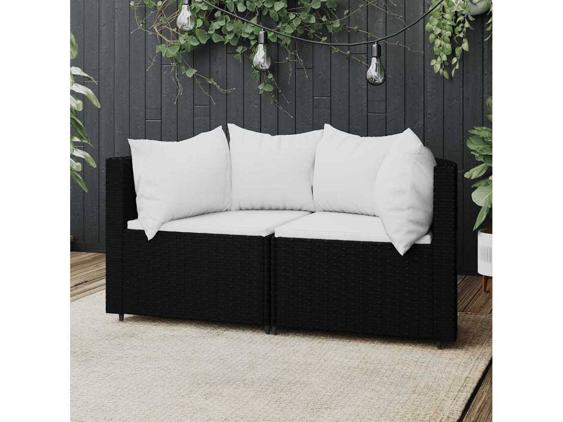Sofás De Canto P/ Jardim C/ Almofadões 2 Pcs Vime Pe Preto Dkd Home Decor