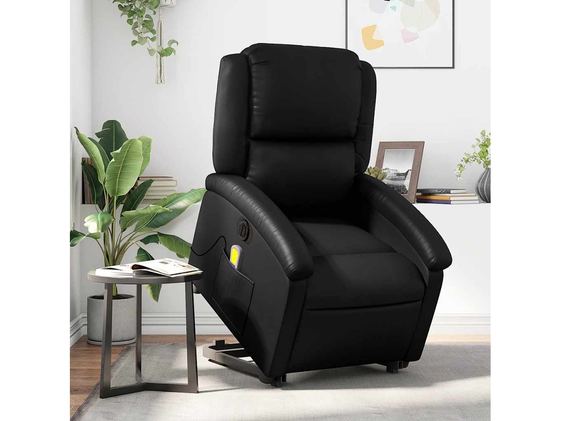 Vidaxl Poltrona Reclinável Elevatória Elétrica Couro Artificial Preto