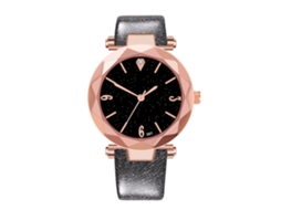Relógio de Pulso Unissex de Quartzo com Pulseira de Couro Artificial Simples Feminino Preto