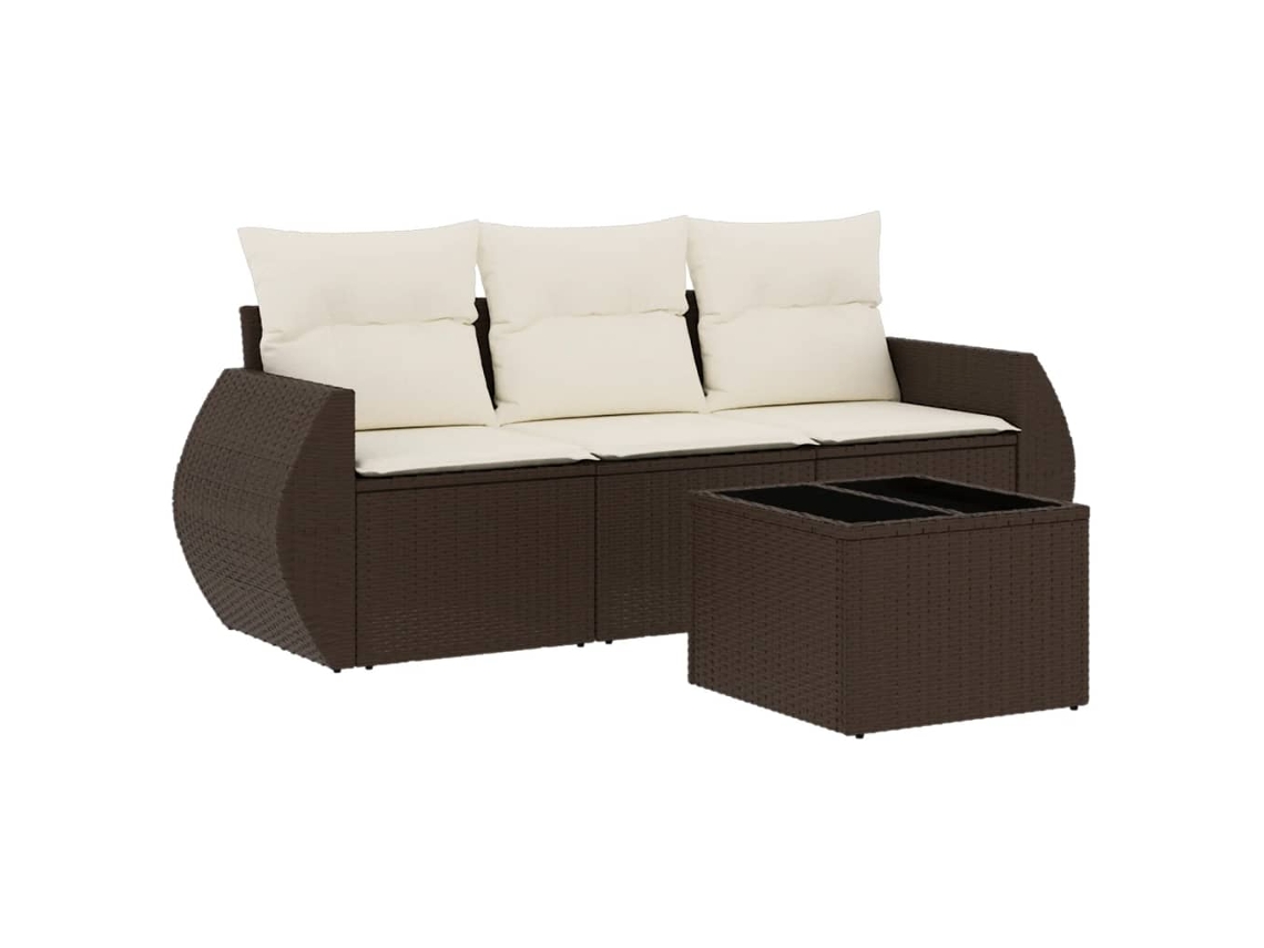 Conjunto de 4 Sofás de Jardim com Almofadões Vime Pe Castanho MAISON EXCLUSIVE (4 pcs)