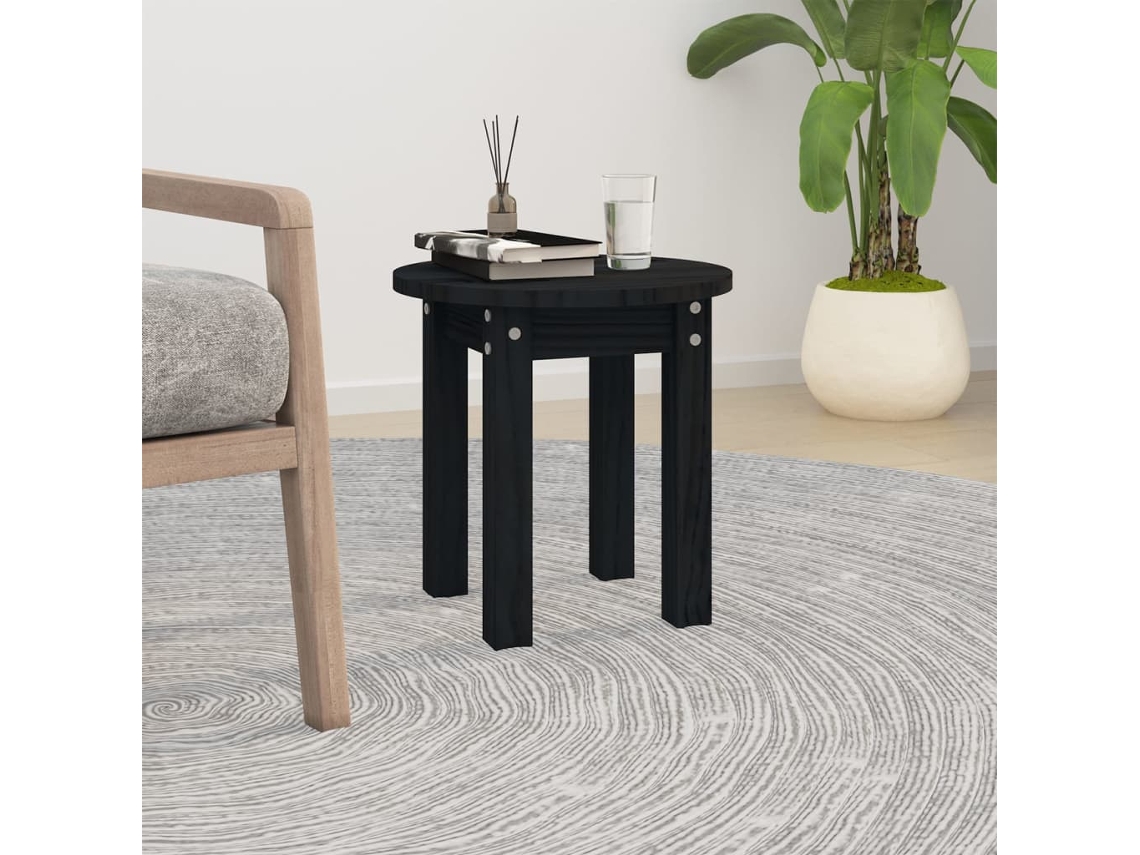 Vidaxl Mesa De Centro Ø 35x35 Cm Madeira De Pinho Maciça Preto