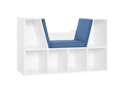 Banco com estante 2 em 1 TOPBRICO com almofada e 6 compartimentos, 102x30x61 cm, azul