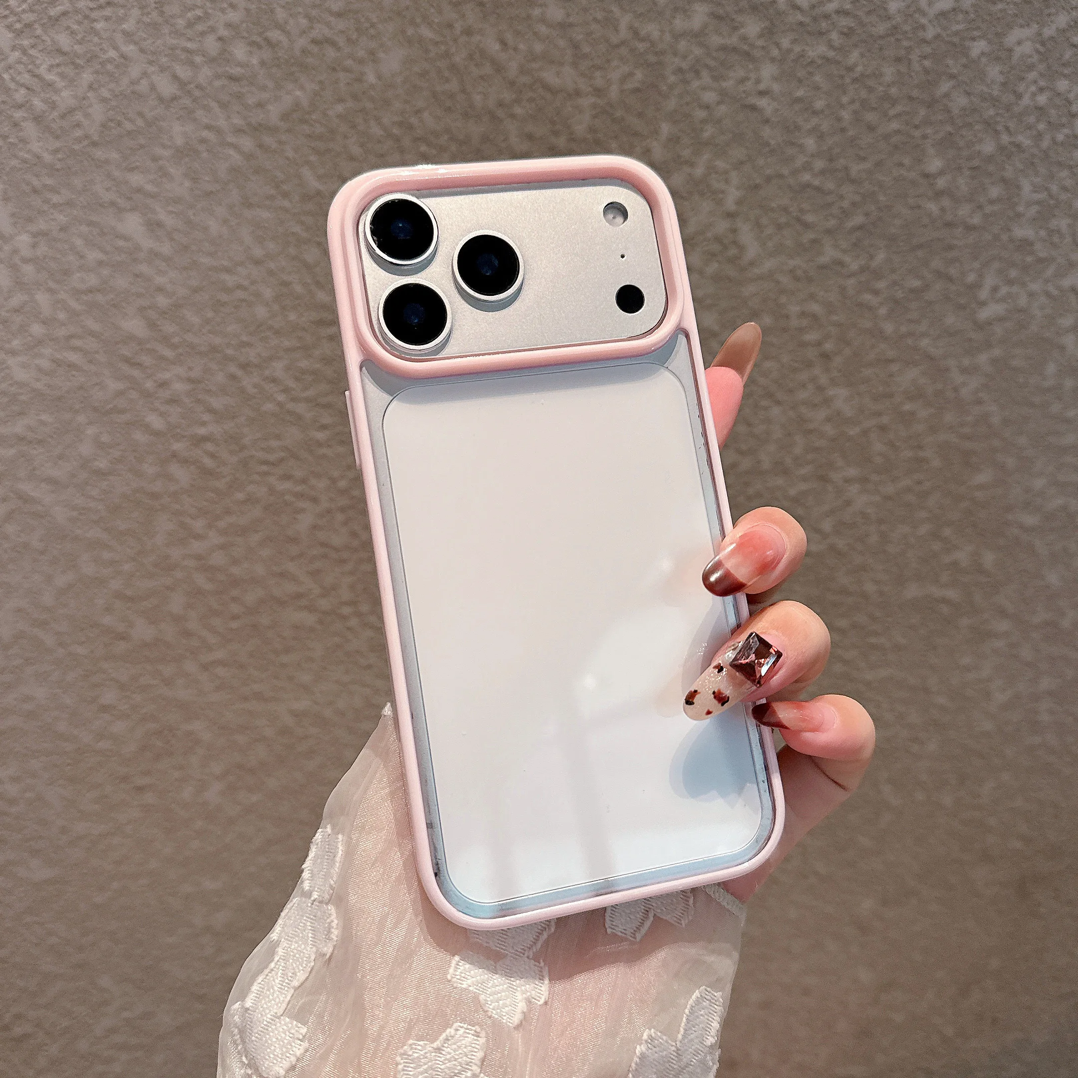 Capa Para Celular Com Moldura Rosa (iphone 16), Capa Protetora Transparente À Prova De Choque.