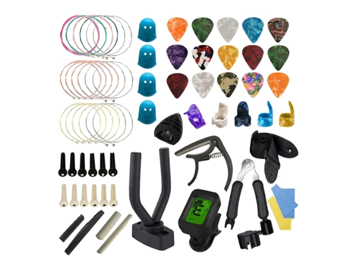 Kit De Acessórios Para Guitarra Com Cordas, Pinos De Ponte, Pestana, Afinador, Capo, Palhetas E Protetores De Dedo. Aquaforge