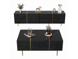 Conjunto Moderno De Tv Preto De Alto Brilho E Mesa De Centro Cs