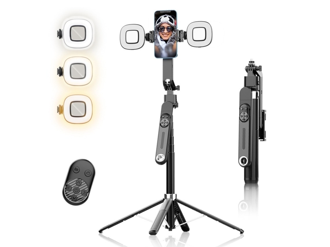Tripé Inteligente Para Selfies De 71 Polegadas Com Rotação De 360°, Controle Remoto E Controle Por Gestos Com Ia (preto)