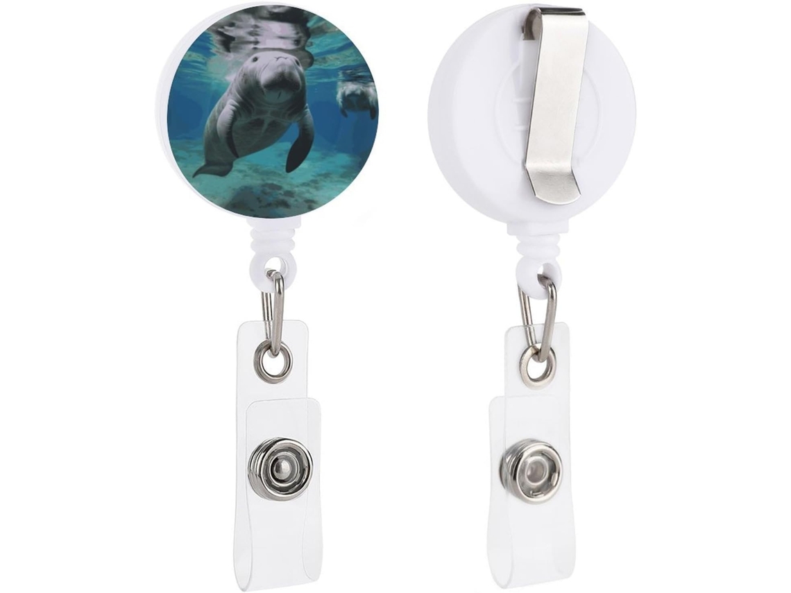 Porta Crachá Retrátil Com Pingente De Peixe Boi, Resistente E Redondo, Com Clipe, Feito De Plástico Leve, Extensor De