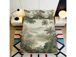 Conjunto de Cama Estampa 3d Lago na Selva Microfibra com Fronha 200x25cm S/MARCA