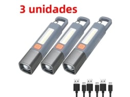 Mini Lanterna Led Portátil Recarregável Via Usb com Gancho e Função de Zoom MDUG (3 Unidades)